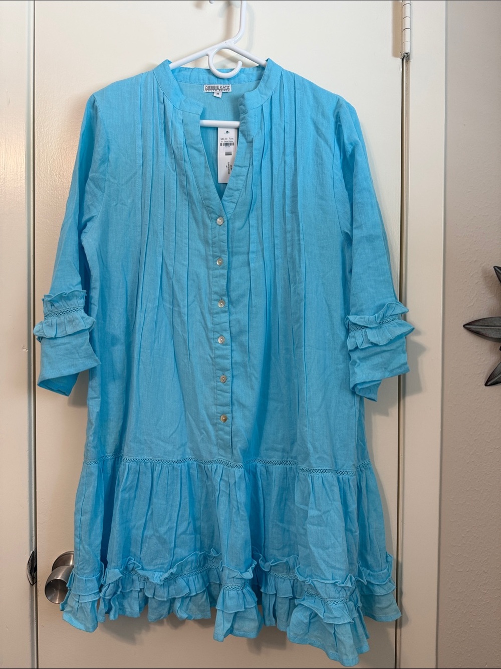 Debbie Katz Zeba Light Blue Ruffled Button-Front Women’s Dress